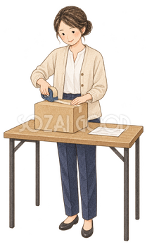 最終出荷に向けて梱包する女性｜年末の締切案内の無料人物イラスト素材 103938