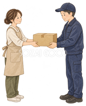 年内発送の荷物を引き渡す二人｜年末の締切案内の無料人物イラスト素材 103939