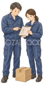 配送予定を確認するスタッフ二人｜年末の締切案内の無料人物イラスト素材 103940