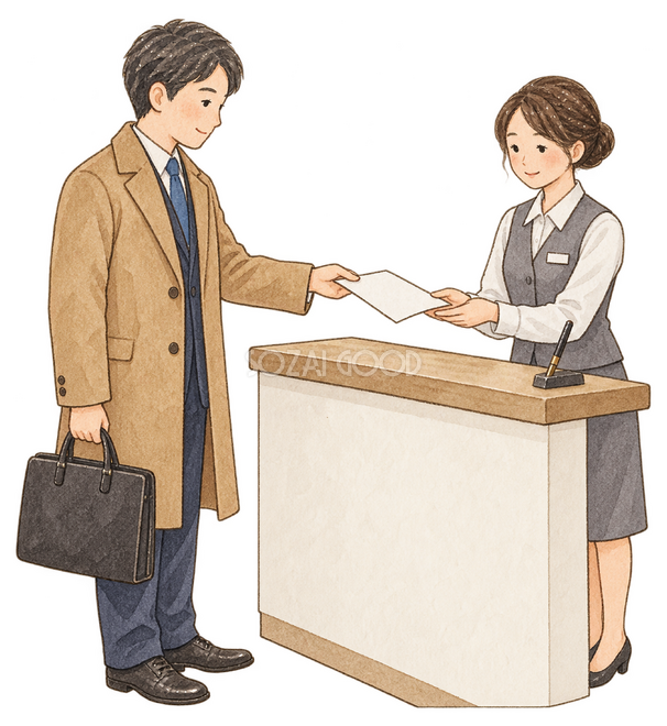 申込書を受け取る受付スタッフ 申込書を受け取る受付スタッフ