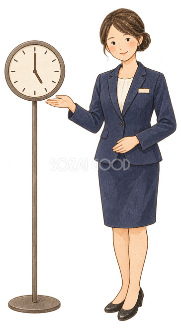 受付終了時刻を案内する女性 受付終了時刻を案内する女性