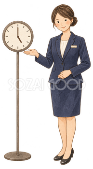 受付終了時刻を案内する女性｜年末の締切案内の無料人物イラスト素材 103943