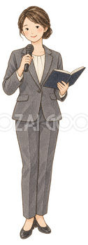 新年会の司会をする女性｜忘年会・新年会の無料人物イラスト素材 103950
