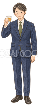 乾杯のグラスを持つ男性社員｜忘年会・新年会の無料人物イラスト素材 103956
