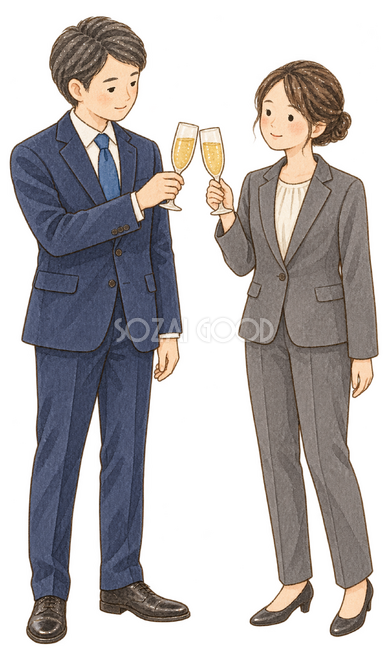 二人で乾杯する会社員 二人で乾杯する会社員