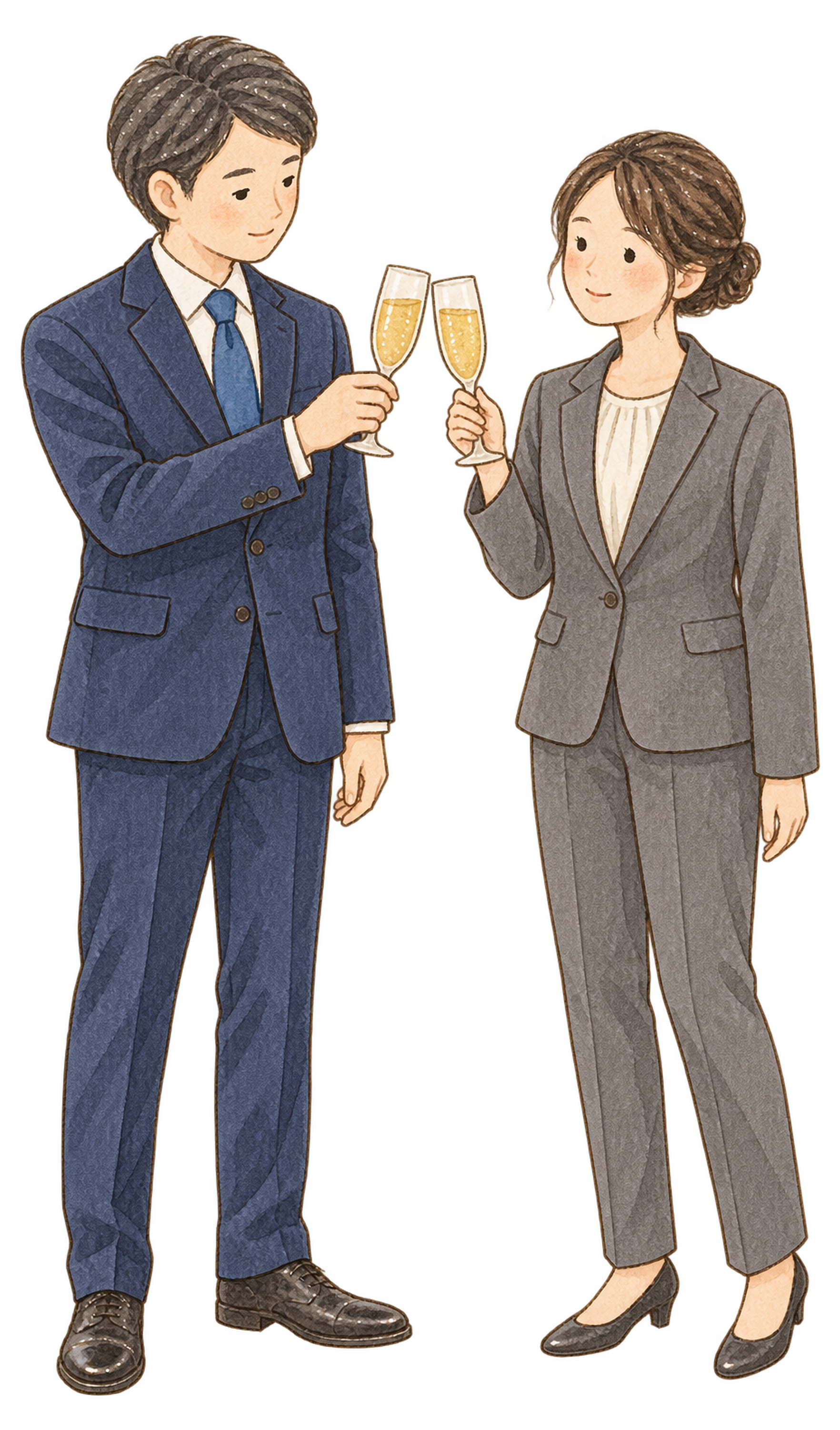 二人で乾杯する会社員｜忘年会・新年会の無料人物イラスト素材 103958に写真・文字を入れる