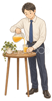 飲み物を注ぐ男性社員｜忘年会・新年会の無料人物イラスト素材 103962