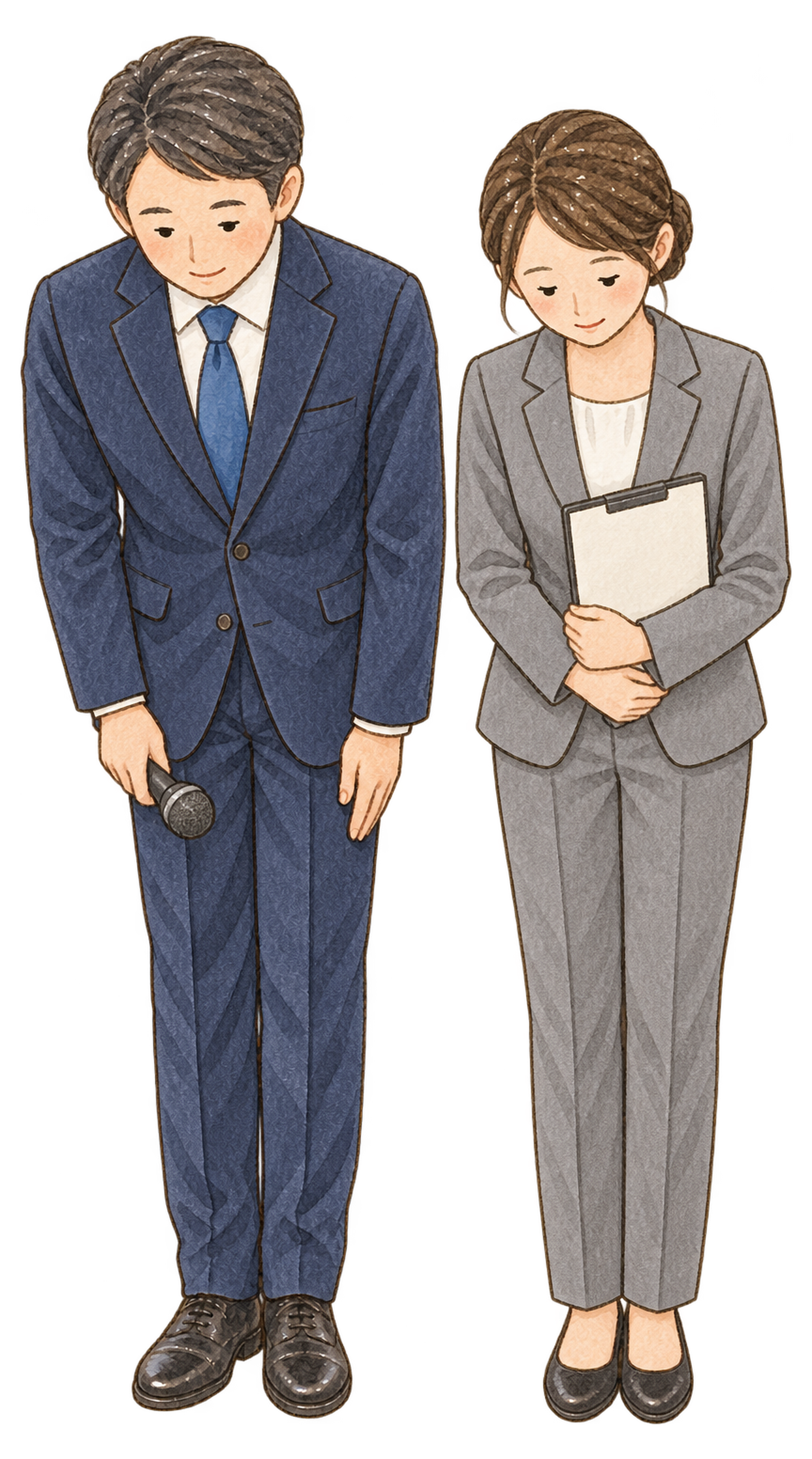閉会の挨拶をする幹事二人｜忘年会・新年会の無料人物イラスト素材 103967に写真・文字を入れる
