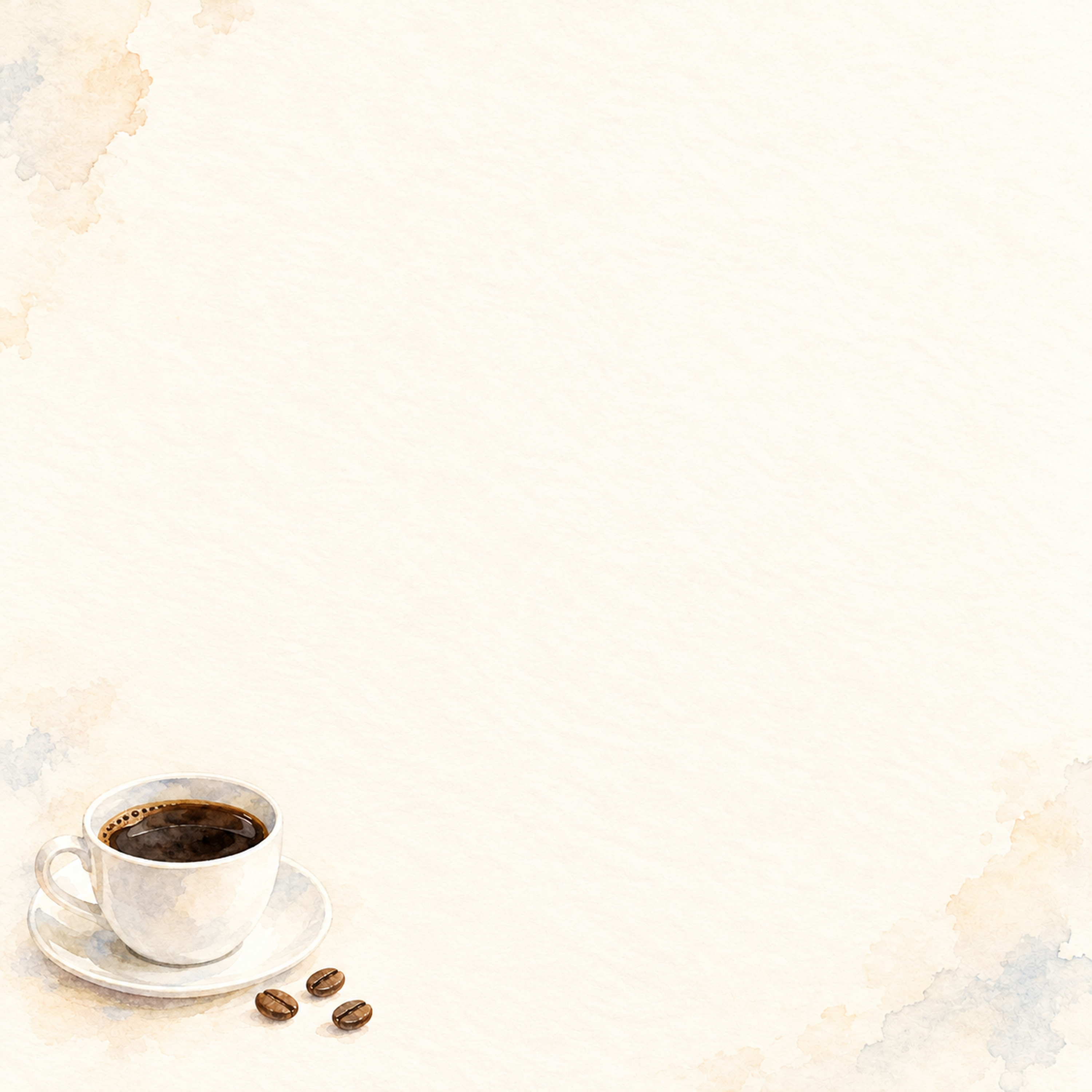 コーヒー豆とカップ・左下の余白背景｜文字なしの無料背景イラスト素材 103996に写真・文字を入れる