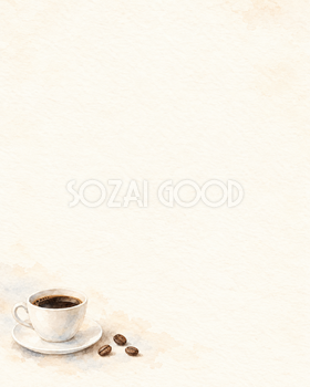 コーヒー豆とカップ・左下の縦長背景｜文字なしの無料背景イラスト素材 104002