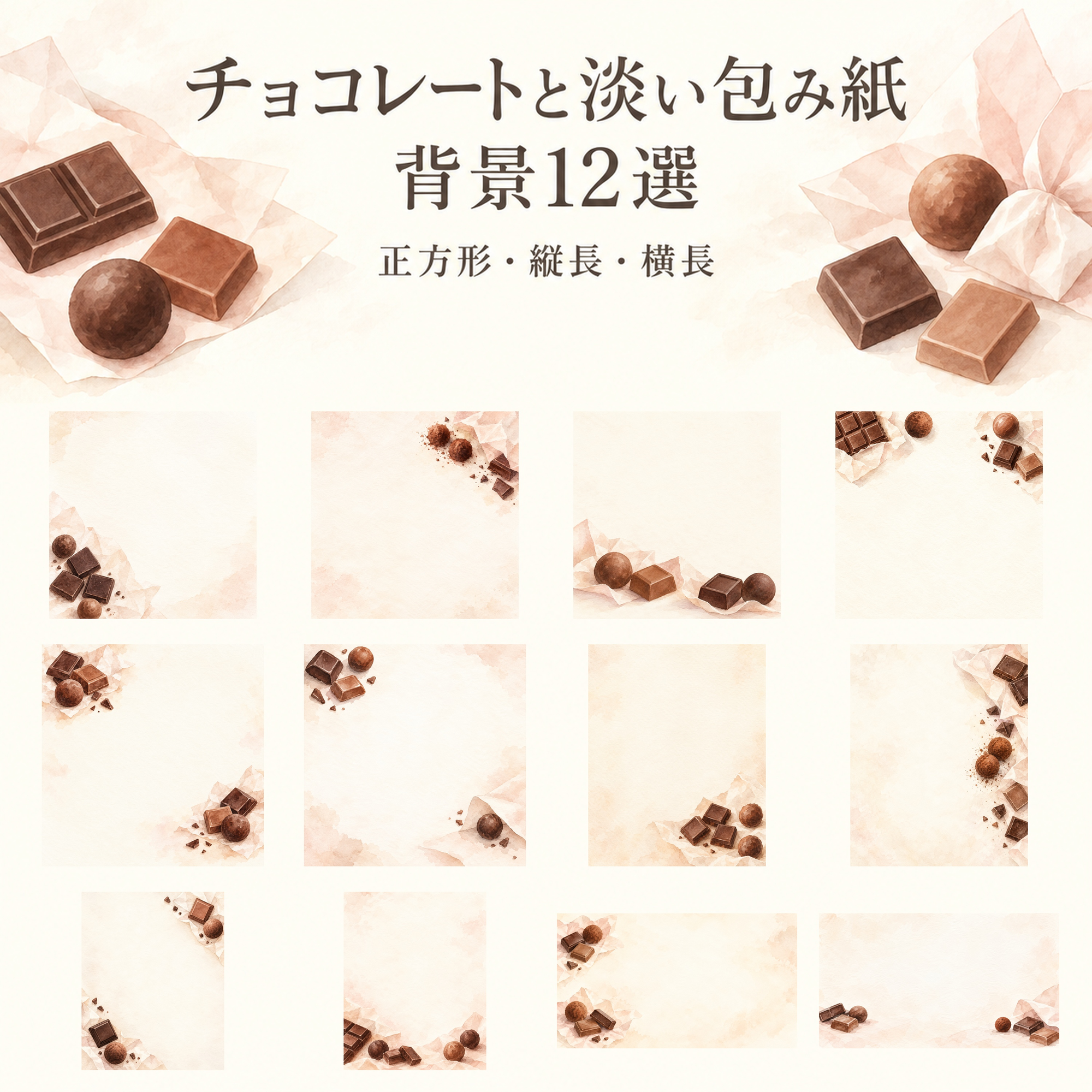 チョコレートと淡い包み紙12選｜文字なしの無料背景イラスト素材 104021に写真・文字を入れる