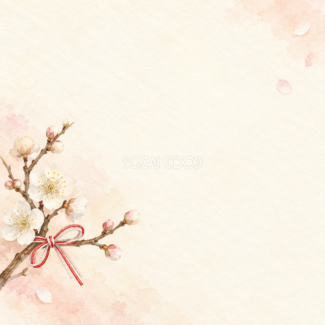 梅の花・左下の飾りと明るい余白 梅の花・左下の飾りと明るい余白