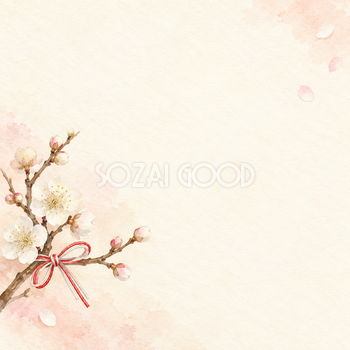梅の花・左下の飾りと明るい余白｜文字なしの無料背景イラスト素材 104061