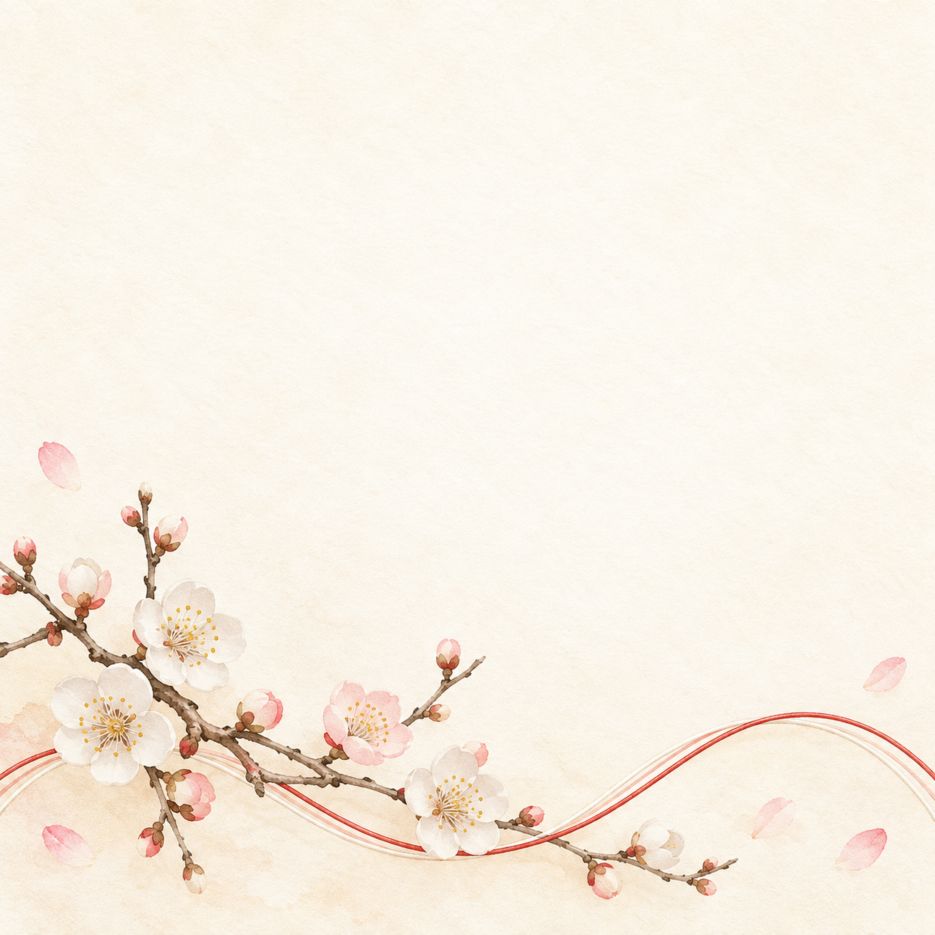 梅の花・低い飾りと広い余白｜文字なしの無料背景イラスト素材 104063に写真・文字を入れる