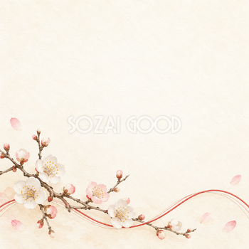 梅の花・低い飾りと広い余白｜文字なしの無料背景イラスト素材 104063