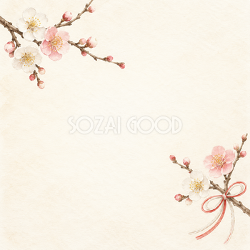 梅の花・対角の飾りと明るい中央｜文字なしの無料背景イラスト素材 104065