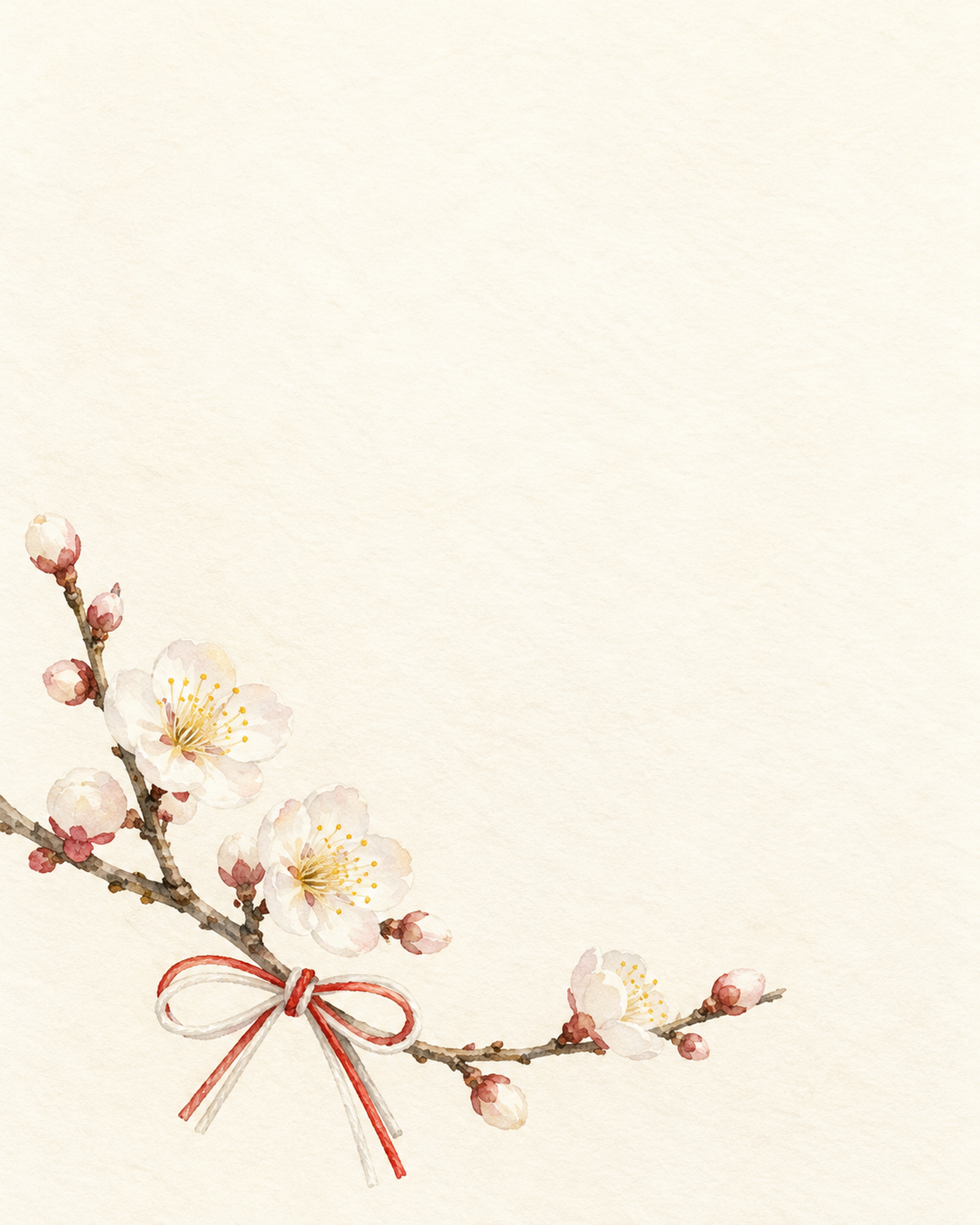 梅の花・低い飾りの縦長背景｜文字なしの無料背景イラスト素材 104067に写真・文字を入れる