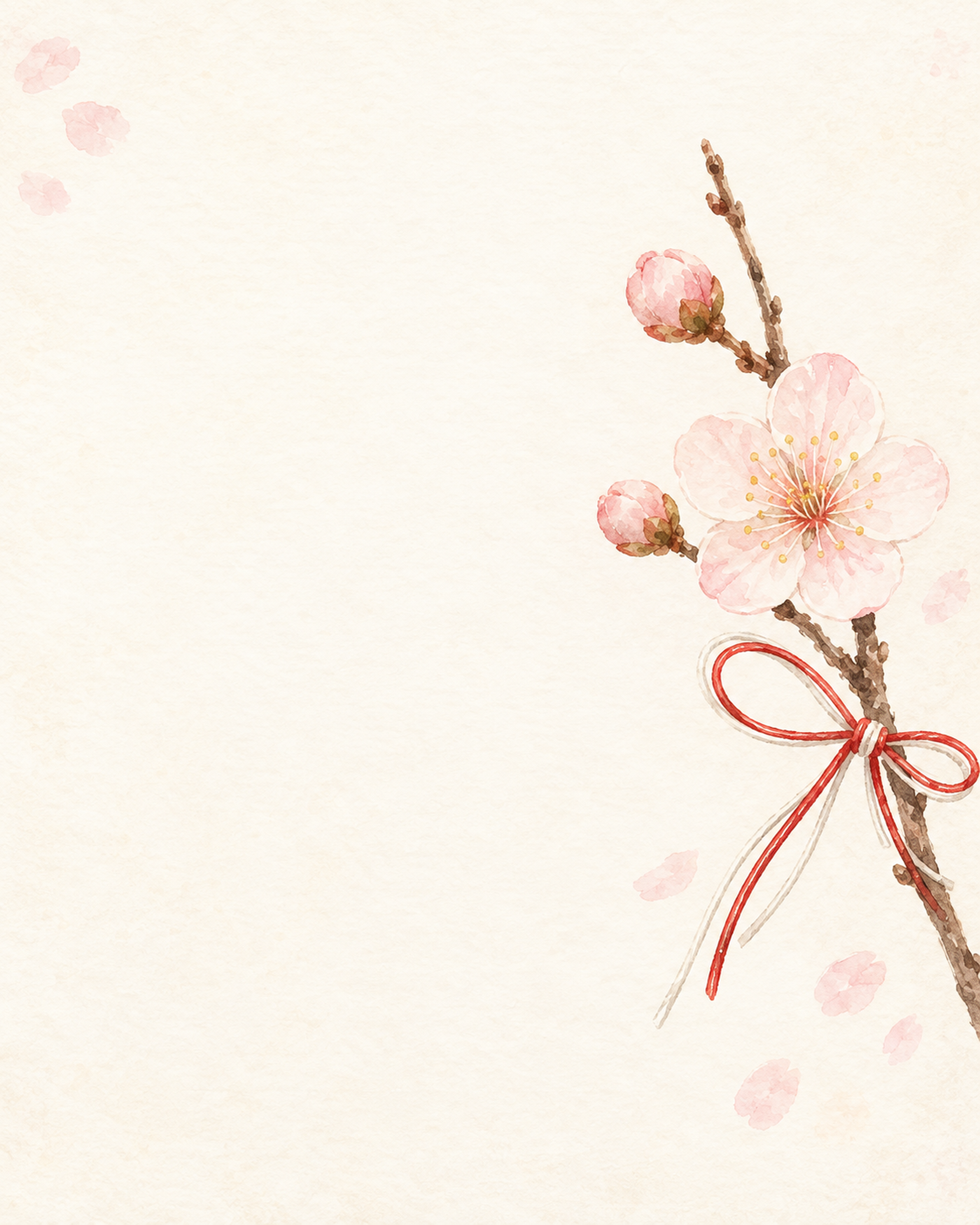 梅の花・片側に流れる縦長背景｜文字なしの無料背景イラスト素材 104068に写真・文字を入れる