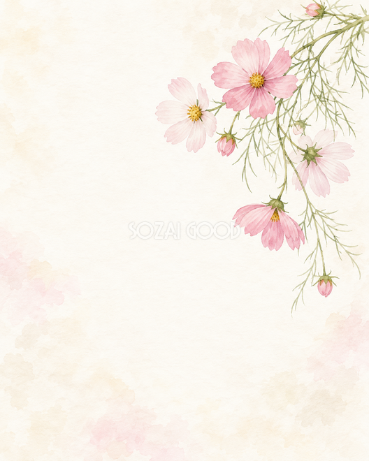 コスモス・垂れる花と余白の縦長背景
