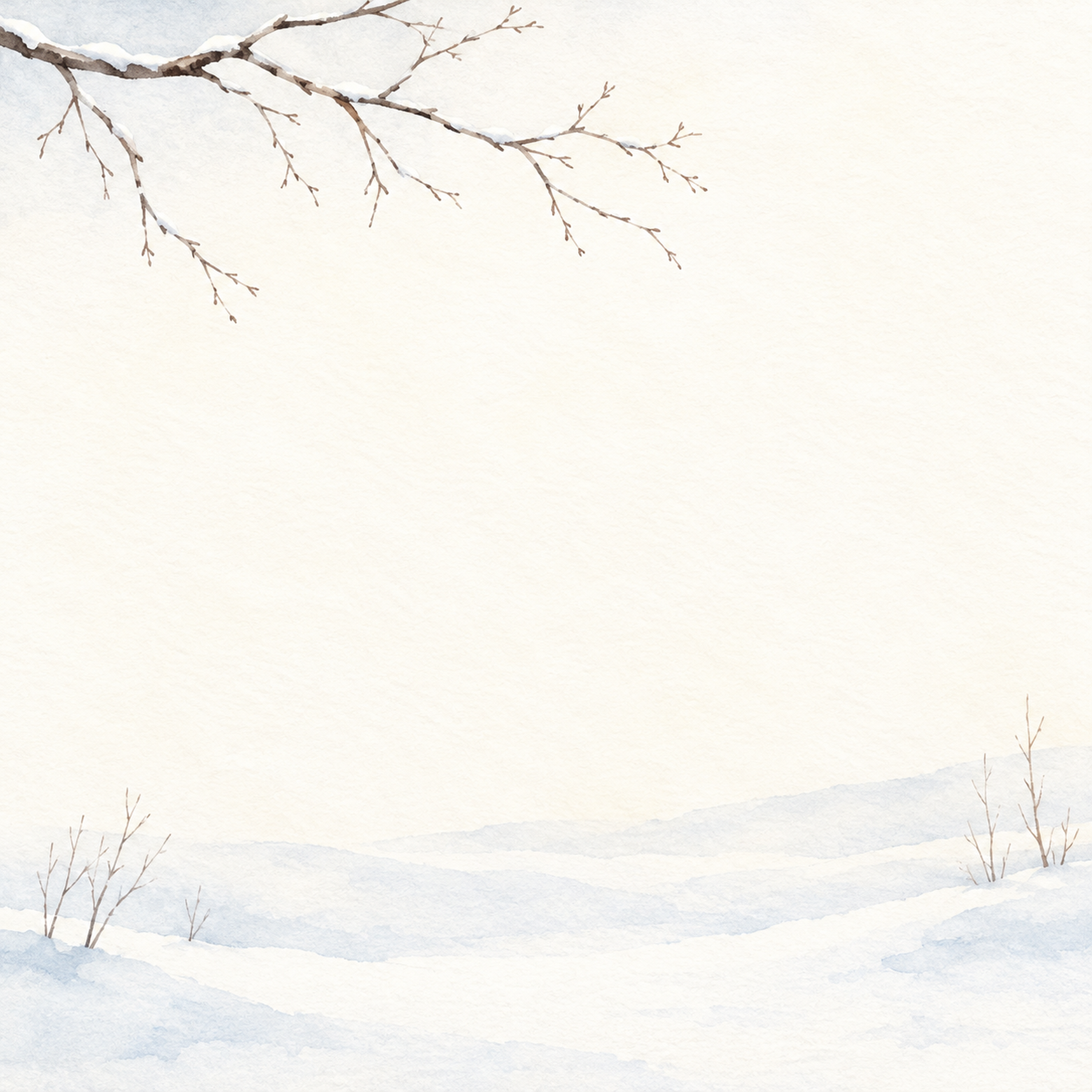 白い雪景色・上側の飾りと淡い光｜文字なしの無料背景イラスト素材 104155に写真・文字を入れる
