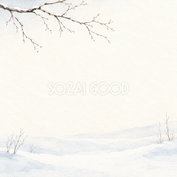 白い雪景色・上側の飾りと淡い光｜文字なしの無料背景イラスト素材 104155
