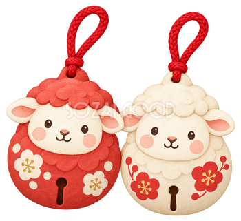 紅白の羊土鈴のイラスト｜未年のかわいい無料素材 104179