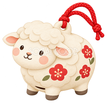 梅柄の羊土鈴のイラスト｜未年のかわいい無料素材 104180