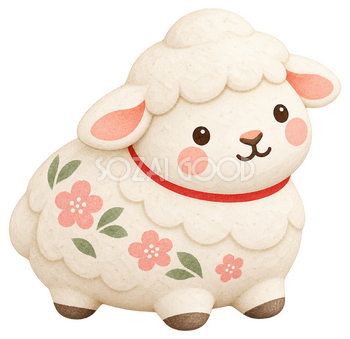 花柄の羊張り子のイラスト｜未年のかわいい無料素材 104182