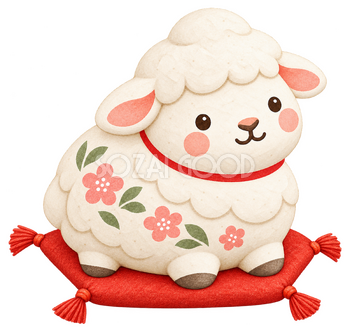 赤い座布団の羊飾りのイラスト｜未年のかわいい無料素材 104184