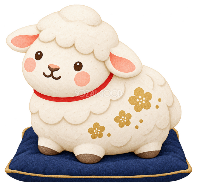 紺の座布団の羊飾り