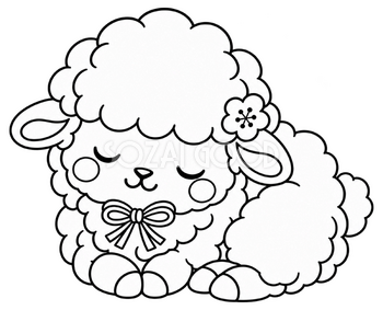 線画の眠る羊のイラスト｜未年の無料塗り絵素材 104199