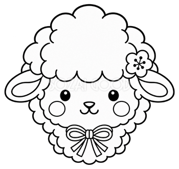 線画の羊の顔のイラスト｜未年の無料塗り絵素材 104200