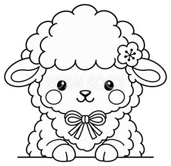 線画のひょっこり羊のイラスト｜未年の無料塗り絵素材 104201