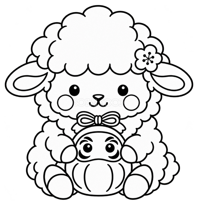 線画の羊とだるま 線画の羊とだるま