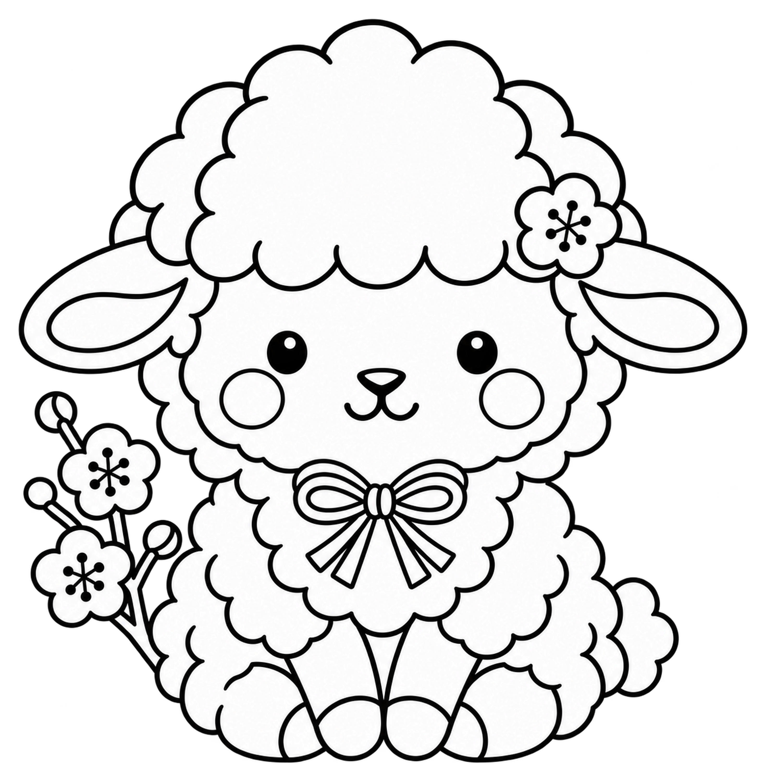 線画の羊と梅のイラスト｜未年の無料塗り絵素材 104208に写真・文字を入れる