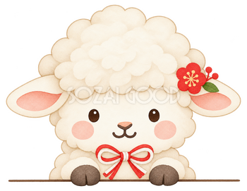 下からひょっこり羊のイラスト｜未年のかわいい無料素材 104213