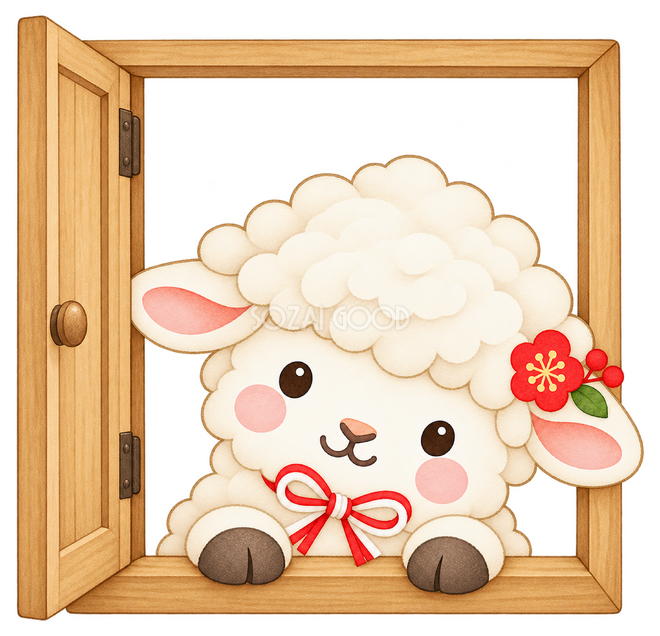 窓からひょっこり羊