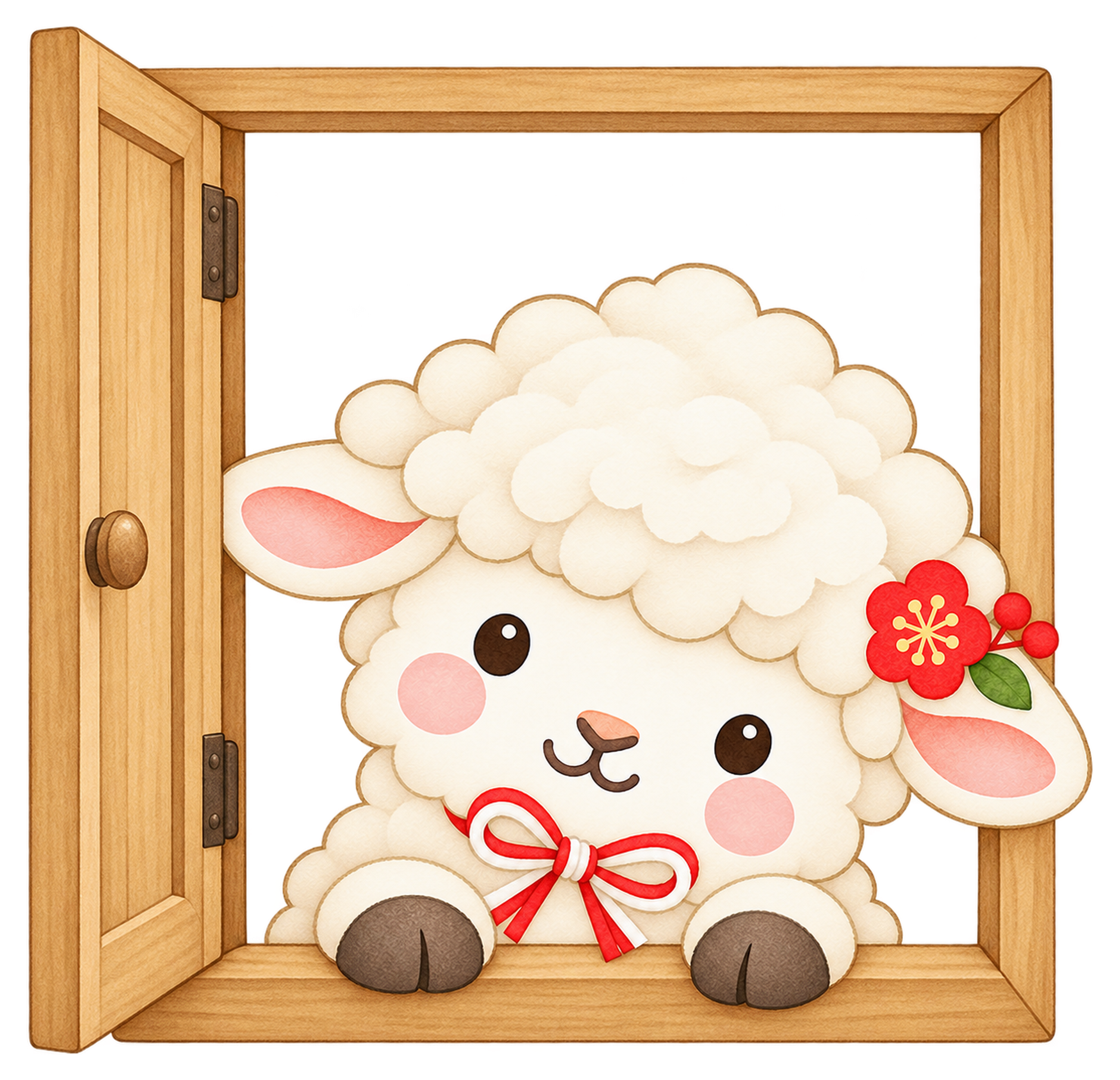 窓からひょっこり羊のイラスト｜未年のかわいい無料素材 104216に写真・文字を入れる
