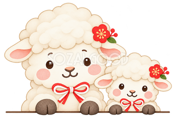 羊2匹のひょっこりのイラスト｜未年のかわいい無料素材 104217