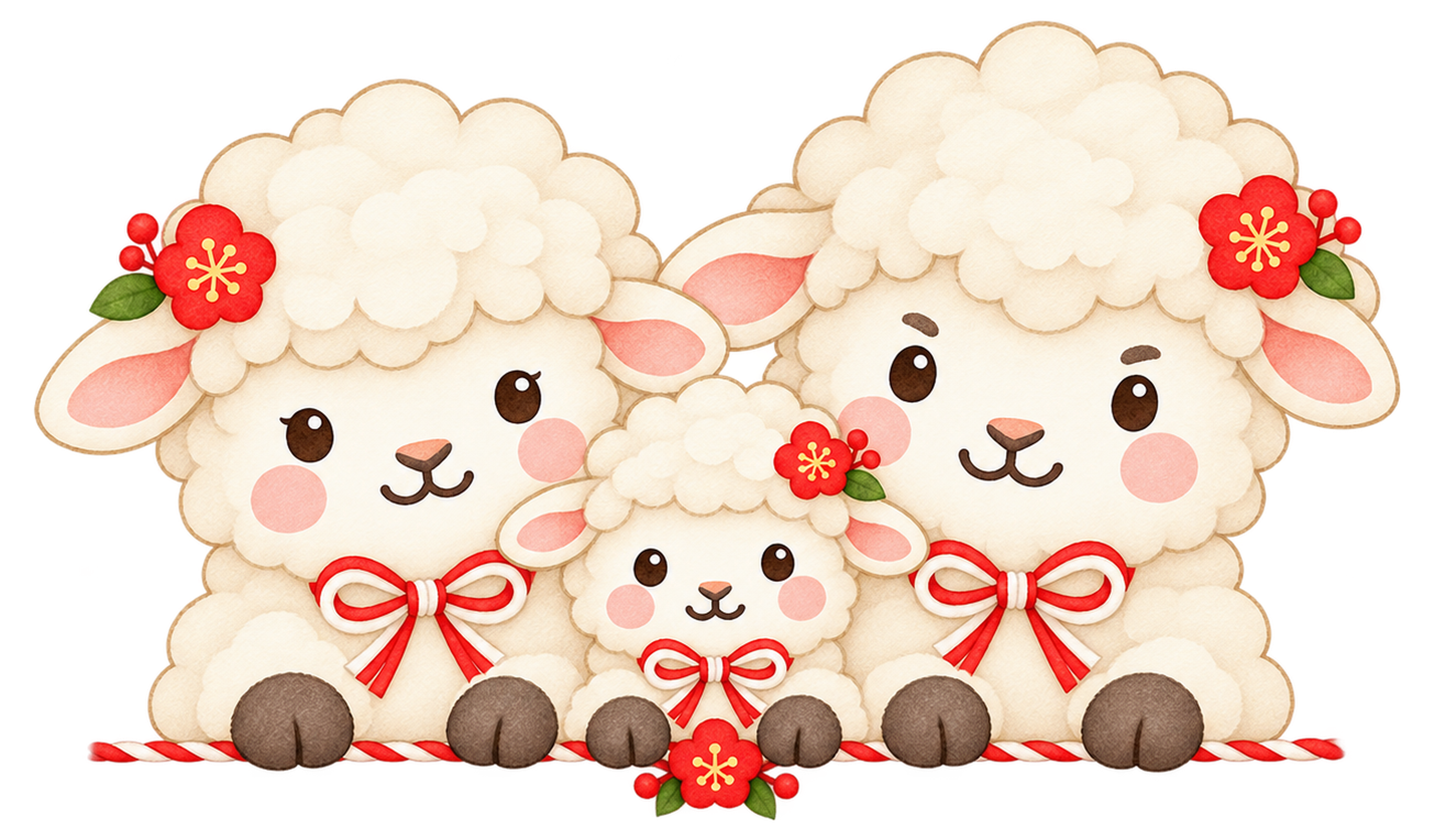 羊家族のひょっこりのイラスト｜未年のかわいい無料素材 104218に写真・文字を入れる