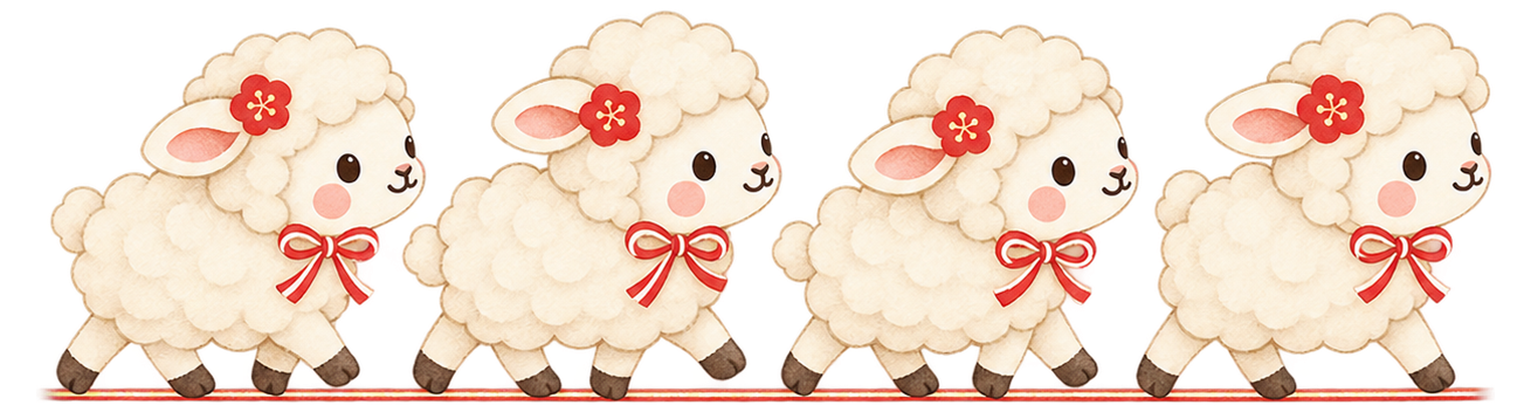 歩く羊の横長ラインのイラスト｜未年のかわいい無料素材 104228に写真・文字を入れる