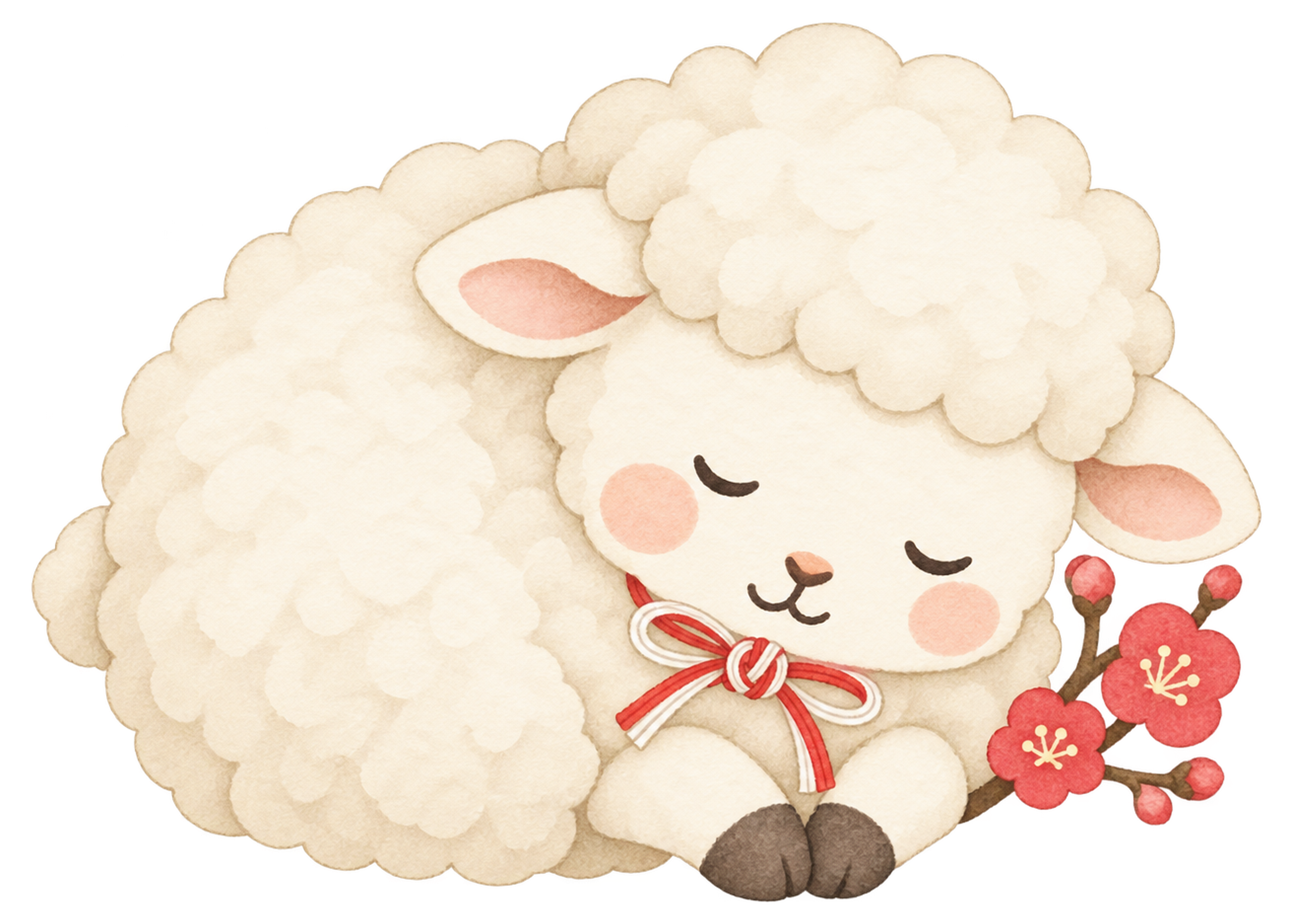 すやすや眠る羊のイラスト｜未年のかわいい無料素材 104239に写真・文字を入れる