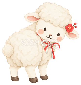 振り返る羊のイラスト｜未年のかわいい無料素材 104259