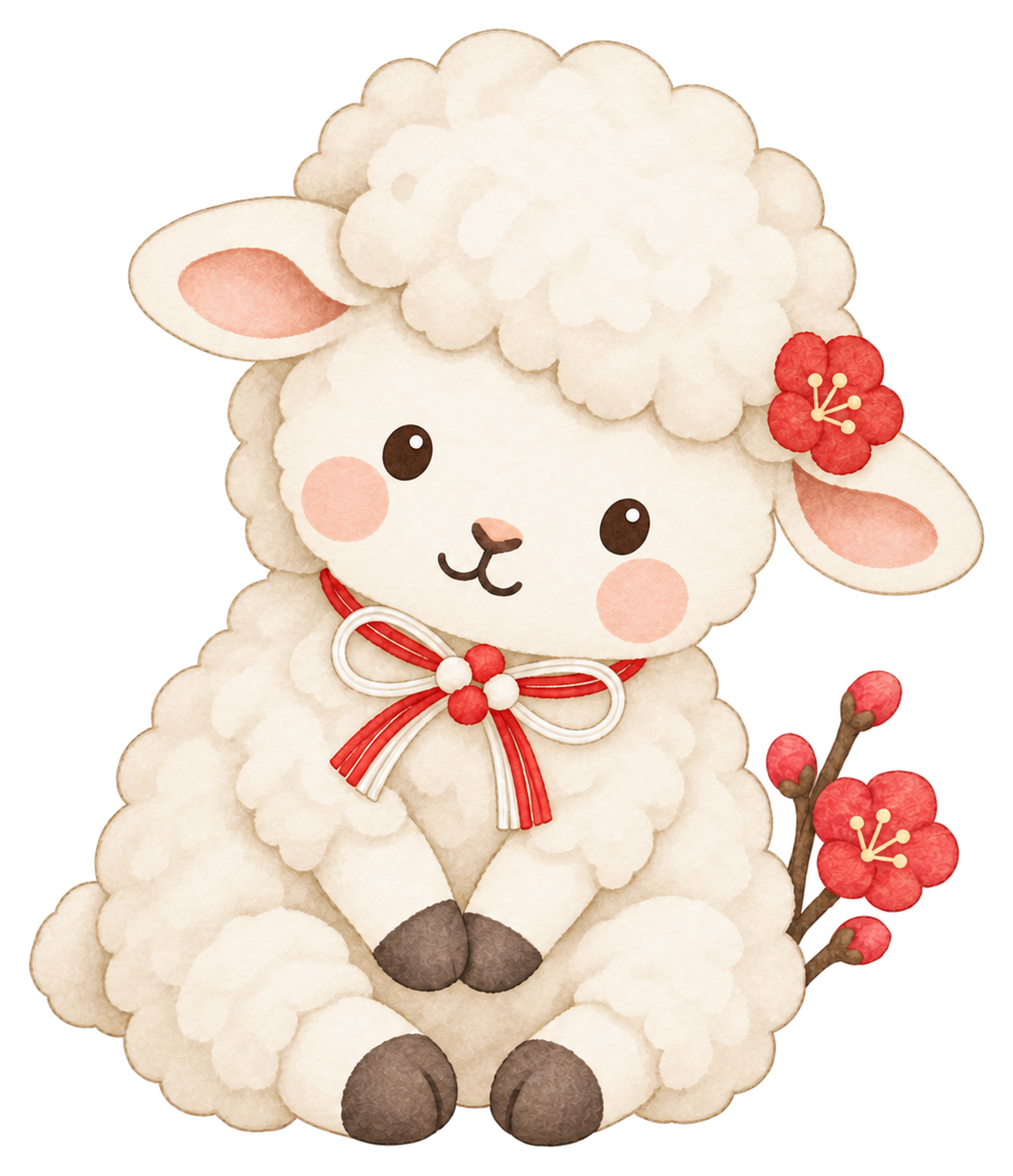 おすわりする羊のイラスト｜未年のかわいい無料素材 104260に写真・文字を入れる