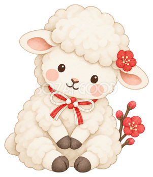 おすわりする羊のイラスト｜未年のかわいい無料素材 104260