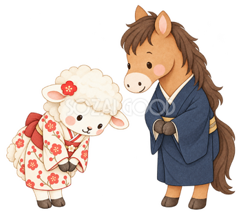 羊から馬へありがとうのイラスト｜未年のかわいい無料素材 104265