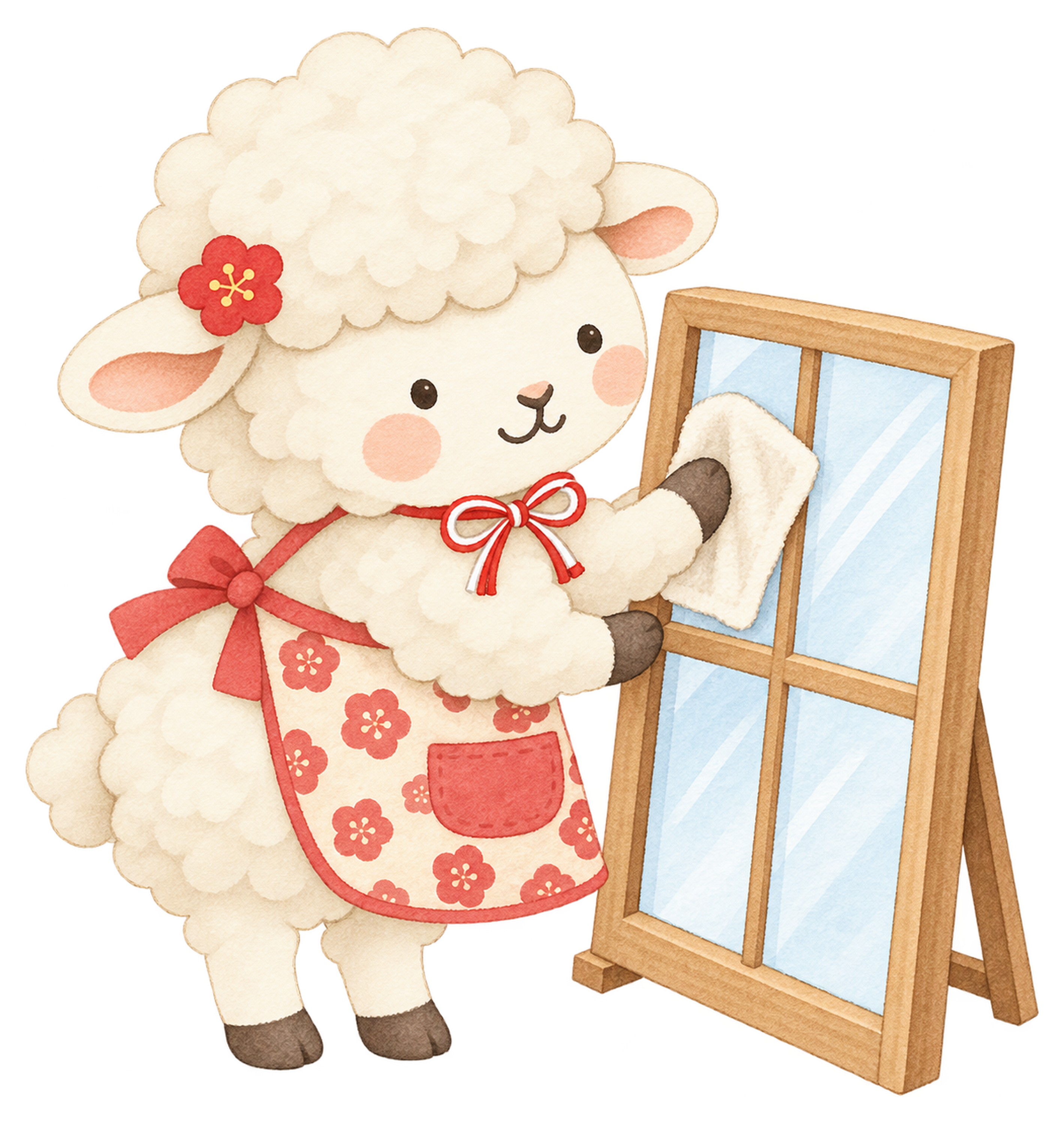 窓を拭く羊のイラスト｜未年のかわいい無料素材 104267に写真・文字を入れる