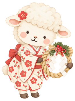 しめ縄を飾る羊のイラスト｜未年のかわいい無料素材 104268