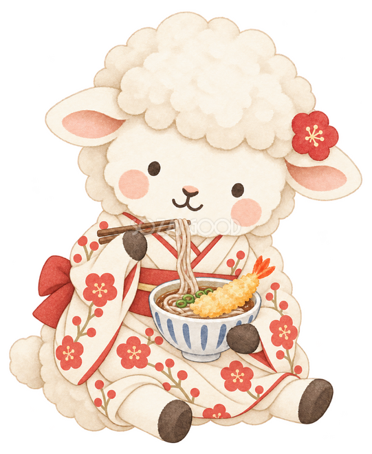 年越しそばを食べる羊 年越しそばを食べる羊