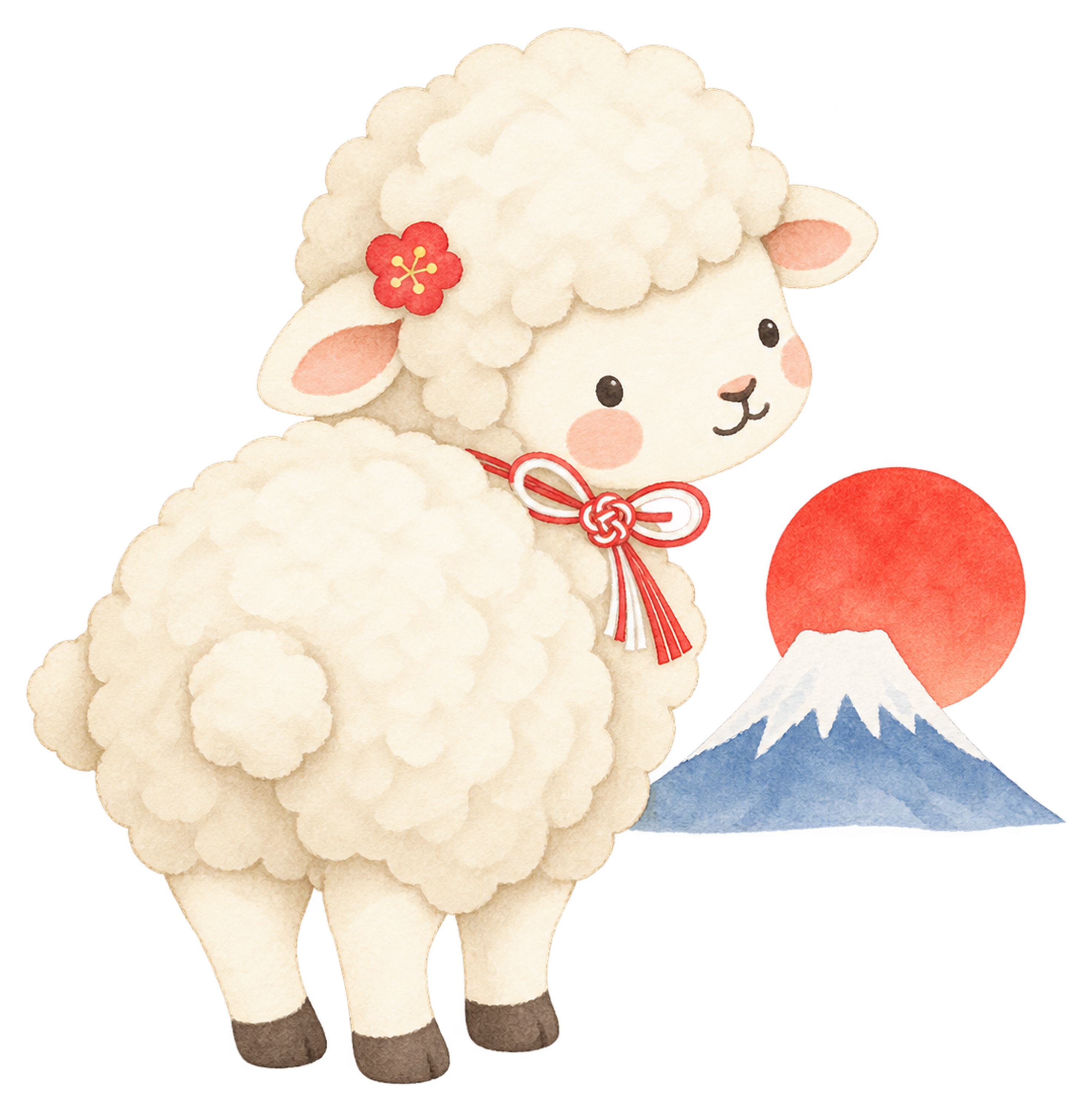 初日の出を迎える羊のイラスト｜未年のかわいい無料素材 104271に写真・文字を入れる